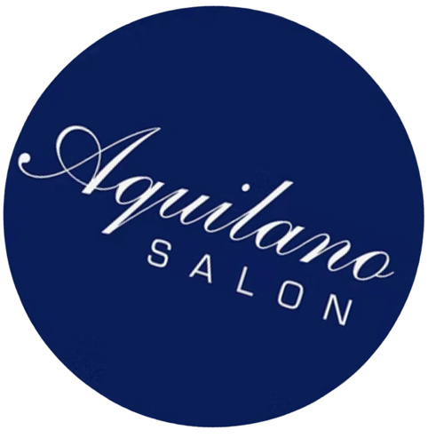 Aquilano Salon in white on navy circle