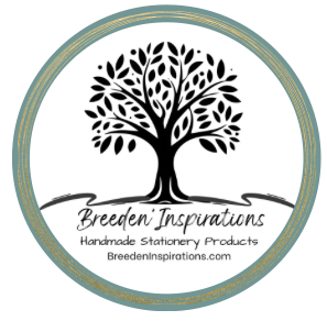The words Breeden Inspirations, Handmade Stationery Products below the roots of a Tree of Life.