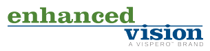 The word enhanced in green and vision in blue, a Vispero brand