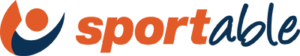 the word sportable in orange and navy next to stylized raised arms.